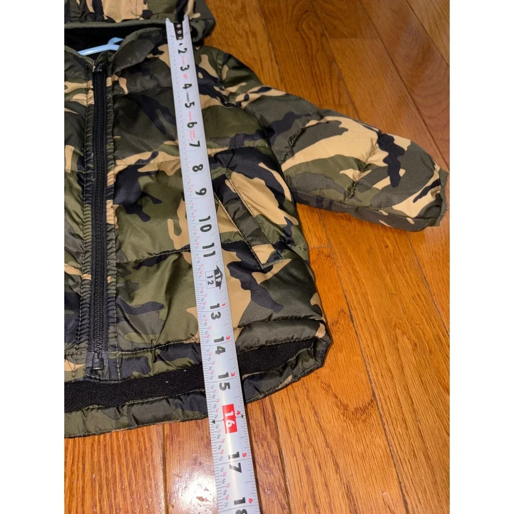 Old Navy Kids Camo Hooded Puffer Jacket Green Tan Fleece Lined 18-24M